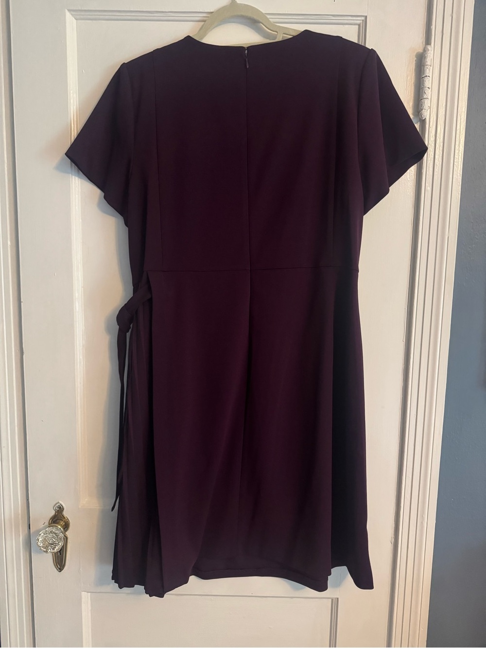 Calvin Klein Short Sleeve Side Pleat Midi Dress 18W Plum - Picture 2 of 5